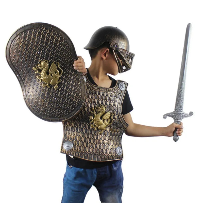 4pcs/set Kid Size Hero Knight/Gladiator Warrior Suit Armor Shield Sword Costume