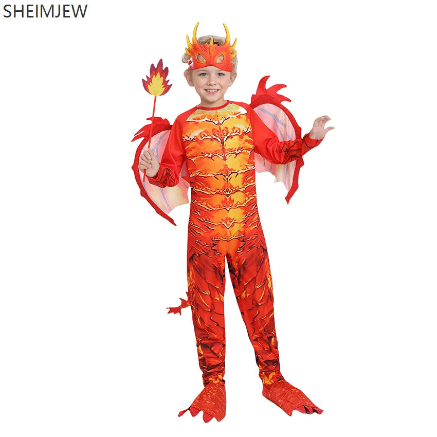 Kids Spray Fire Dragon Costume Suitable For Halloween Reading Week Dress Up Flame Dragon Knight Wings Suit - product image 5