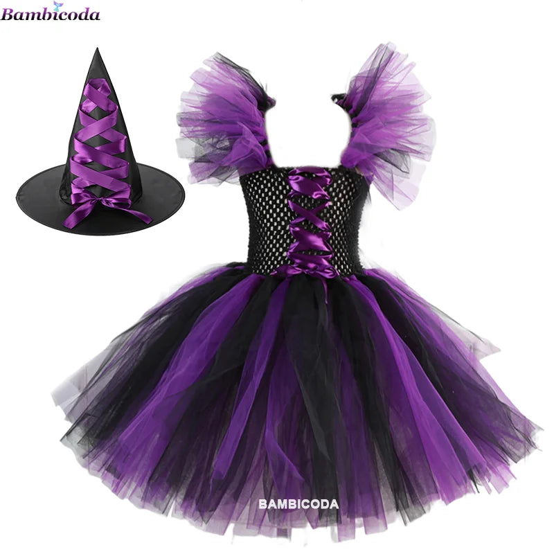 Kids' Witch Tutu Knee Hat Broom Pantyhose Costume - alternate view 11