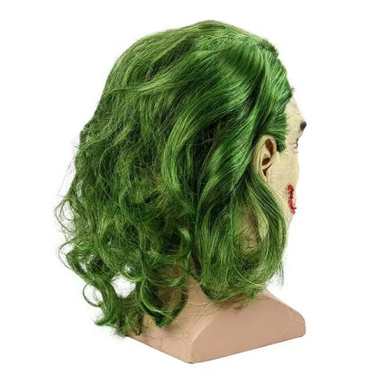 Halloween Latex Clown Mask Bat Knight Costume Horror Scary Joker Masks with Green Hair Wig - View 3