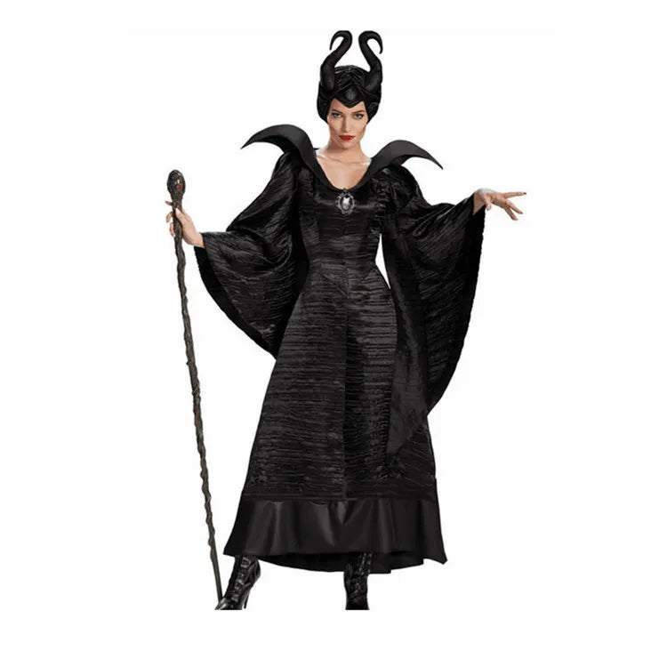 Maleficent Halloween Costume Dress for Adult Witch Clothes with Maleficent Horns Hat Outfit Women Evil Dress - product image 2