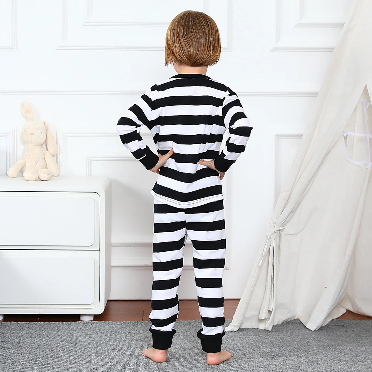 Kids Black & White Prisoner Halloween Costume Pajamas
