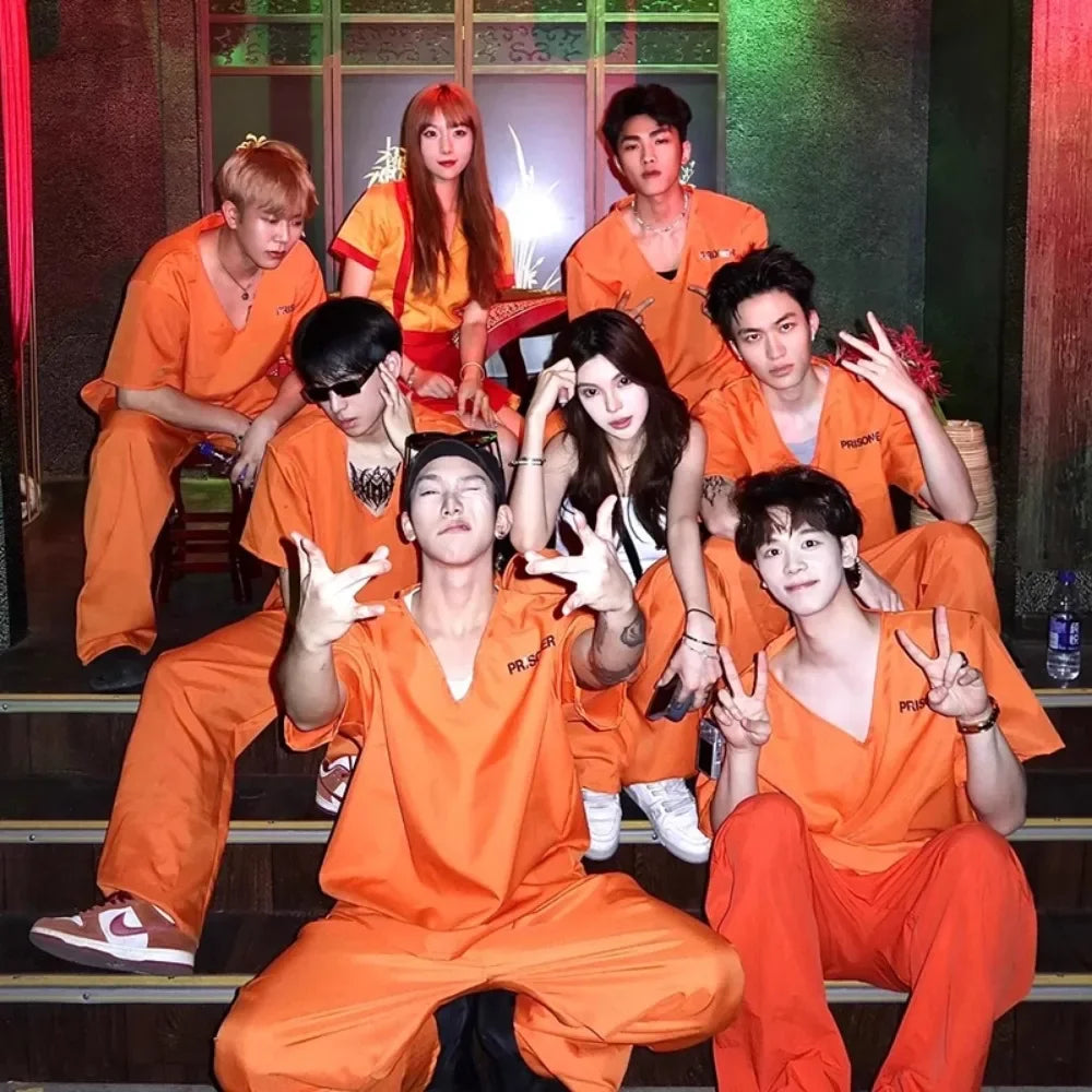 Adult Inmate Costume Orange Prisoner Jumpsuit Jailbird Outfit for Orange Prisoner