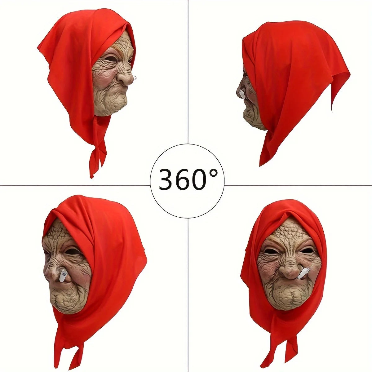 1-Pack Latex Scary Old Lady Mask, with Realistic Red Headscarf, High Detail, Ideal for Halloween Cosplay & - product image 4