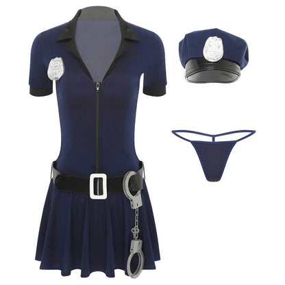 Women's Policewoman Front Zip Thong Waist Belt Manacles 5-Piece Dirty Cop Hat - alternate view 5