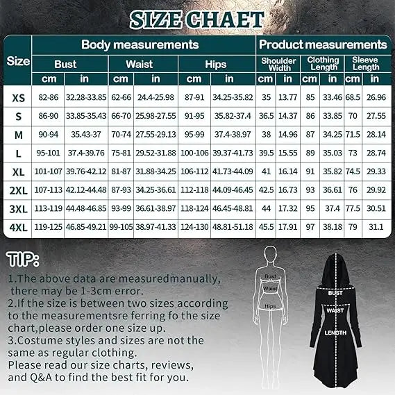 Women's Medieval Renaissance Vintage Hooded High Low Pullover Halloween Costume - black / XXL