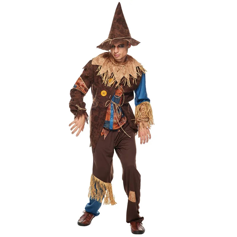 Men's Evil Scarecrow Costume Deluxe Adult Scary Straw Wizard Suit Carnival Easter