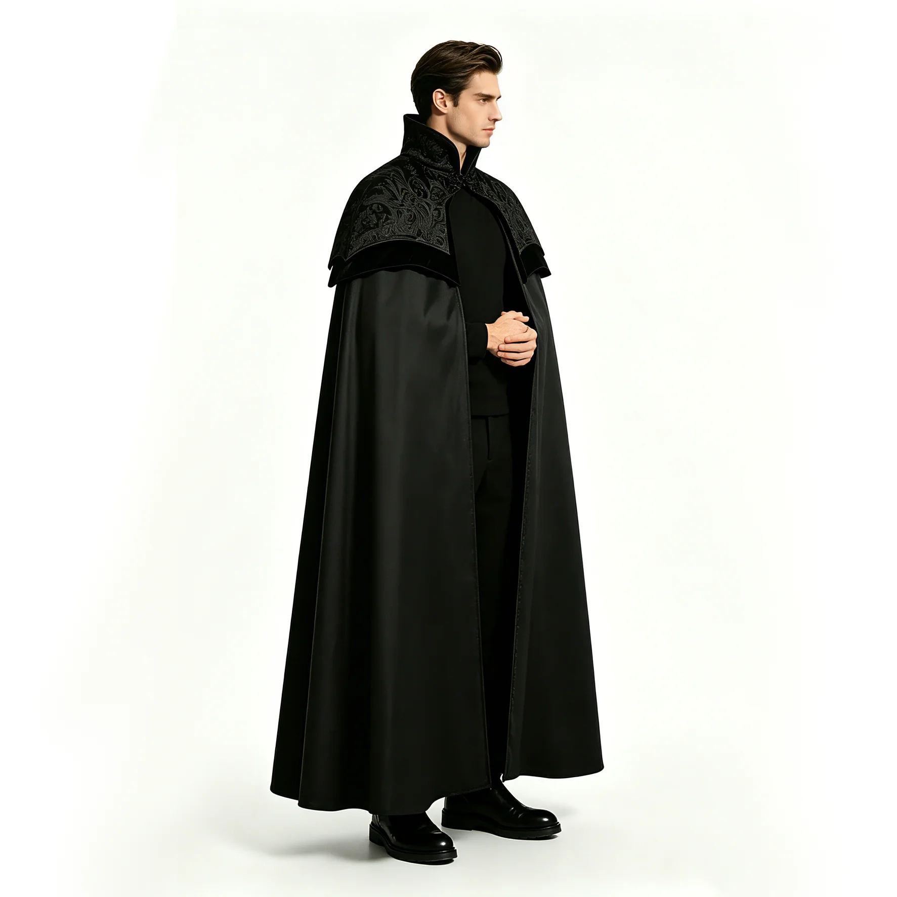 Men's Gothic Long Poncho Vampire Clothing Medieval Steampunk Stand Up Costume - alternate view 4