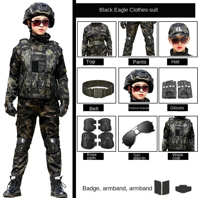 Tactical Military Uniform for Kids Day Camouflag Disguise Adult Halloween Costume for Kid - Picture style 01 / 110CM