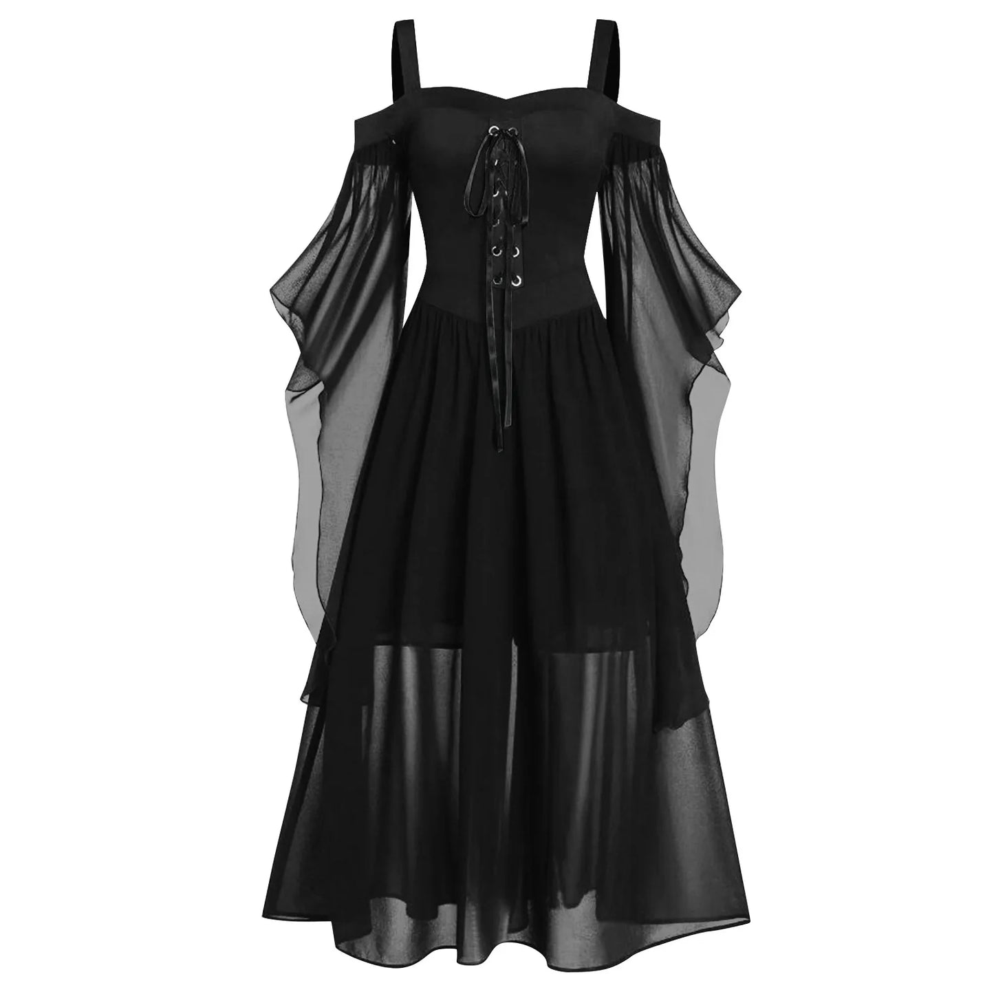 Women's Plus Size Dress Cold Shoulder Butterflies Sleeve Lace Up Gothic Costume - alternate view 4