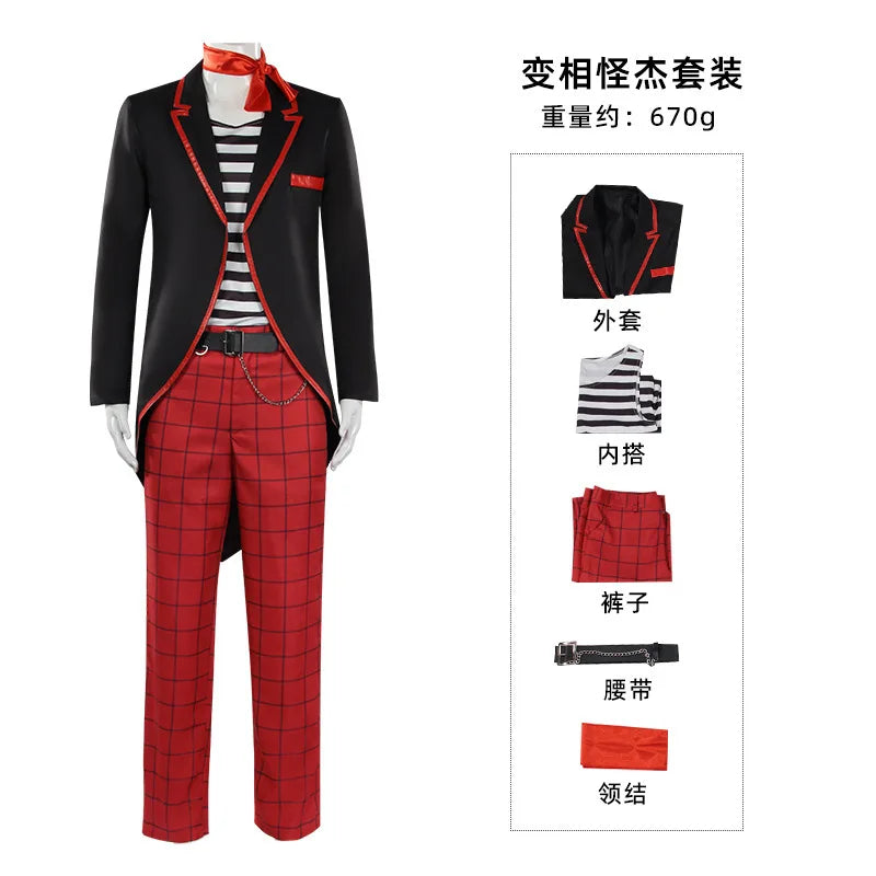The Mask Costume Stanley Ipkiss Horror Clown Black Tuxedo Suit Jim Carrey Mask Outfit - Wig and Costume / L
