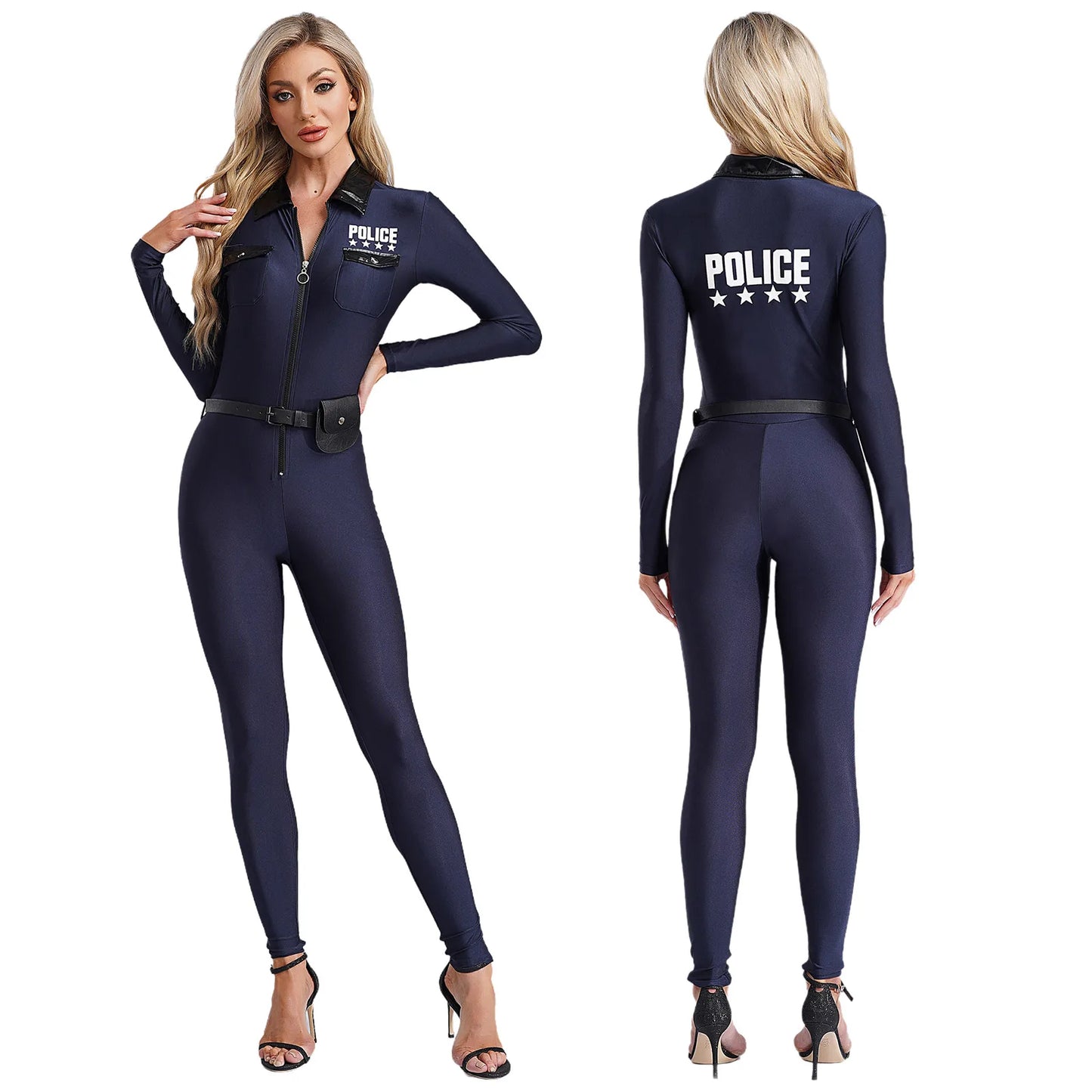 Women's Halloween Policeman Costume Sexy Dirty Cop Police Officer Uniform Sleeve Zipper - Navy Blue C / 4XL