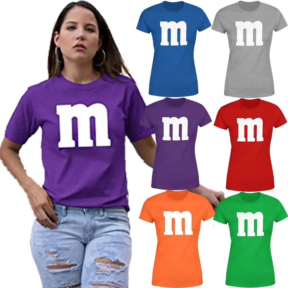 Women's Letter M T-Shirt Chocolate Candy Team T-Shirt Ropa Plus Mujer Top Costume