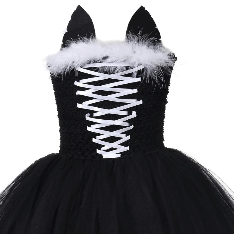 Girls Black Cat Halloween Dress Costume