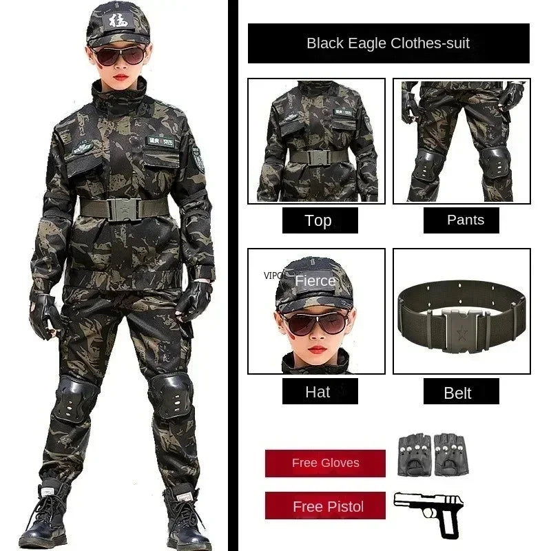 Tactical Military Uniform for Kids Day Camouflag Disguise Adult Halloween Costume for Kid - Picture style 01 / 170CM