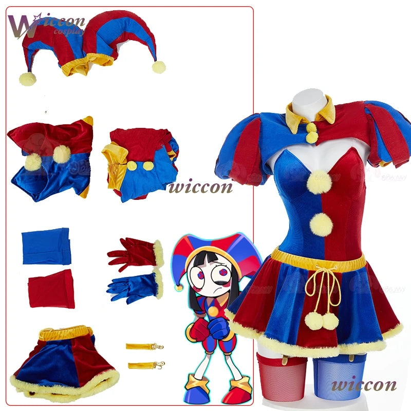 Clown Circus Costume Original Design Adult Digital Pomnii Wig Hat Velvet Skirt Cartoon - Doll / XL