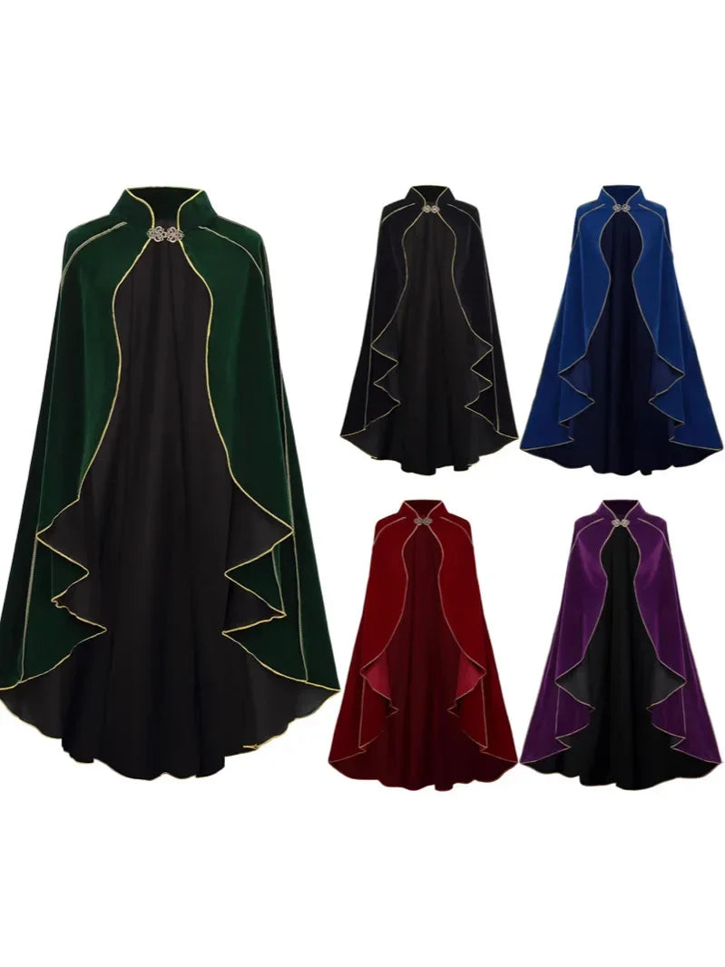 Men Halloween Cloak Costume Cape Medieval Shawl Vampire Pirate Robe Old Ranger Costume - Navy Blue / One Size