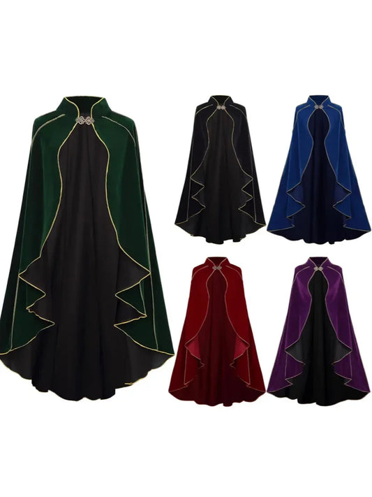 Men Halloween Cloak Costume Cape Medieval Shawl Vampire Pirate Robe Old Ranger Costume - Navy Blue / One Size