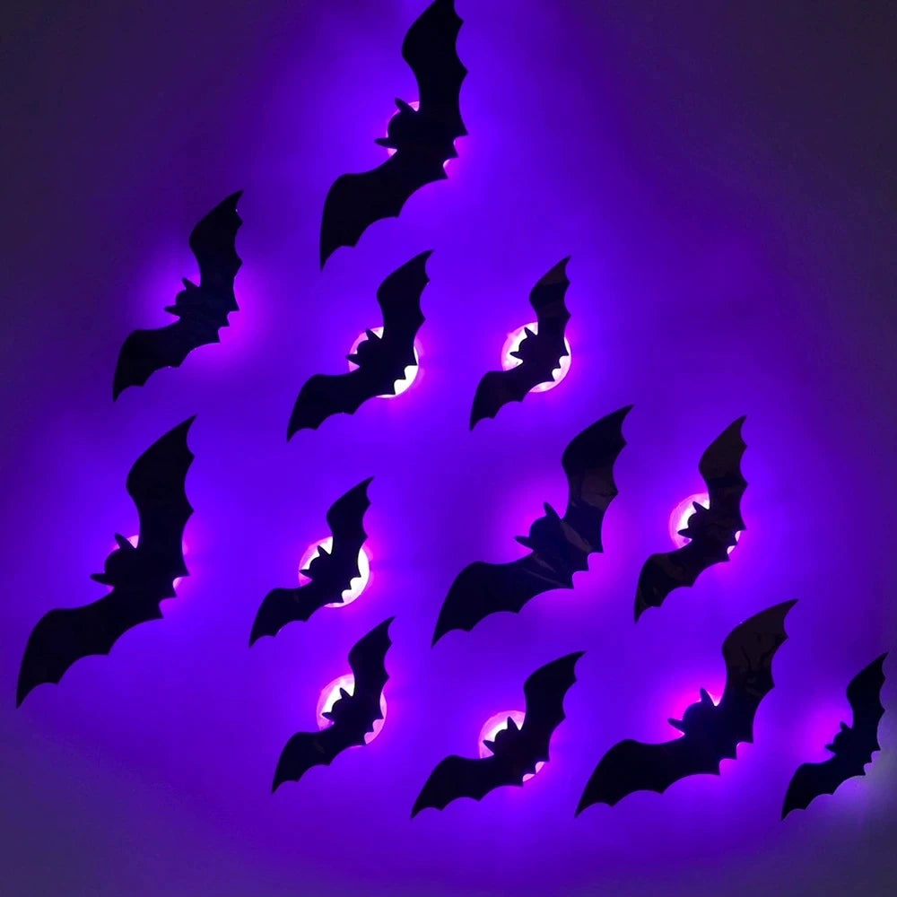 Halloween 3D Stereoscopic Bat LED Night Light PET Wall Decal Home FestivalParty