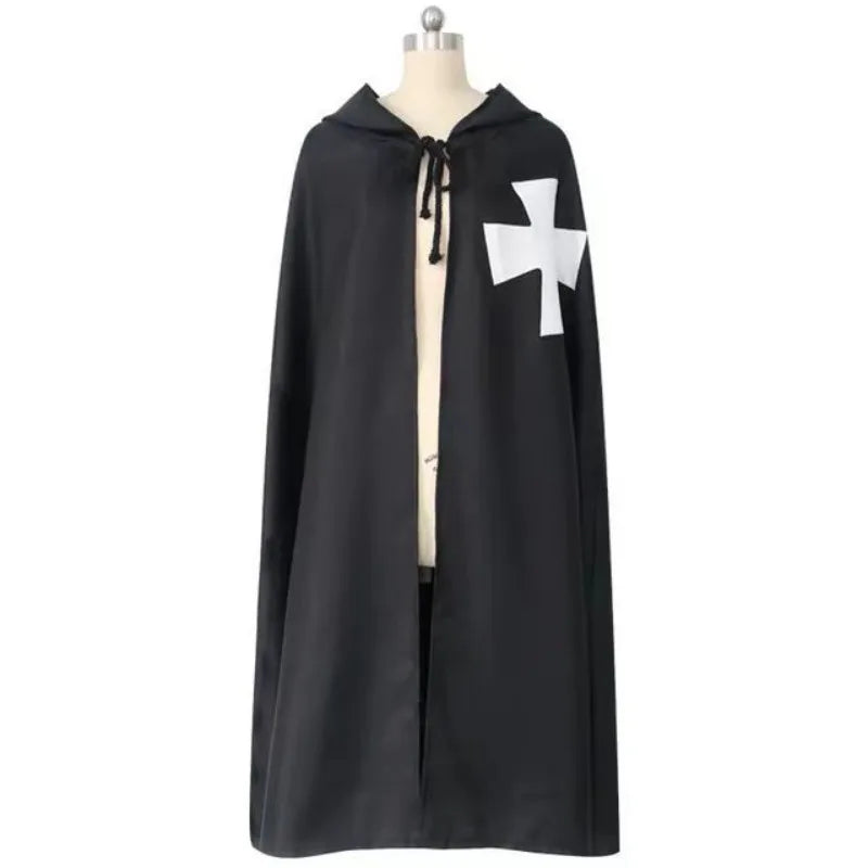 Medieval Crusader Costume Templar Cape Cloak with Hood Men's Renaissance Robe Knight Larp - WHITE / M