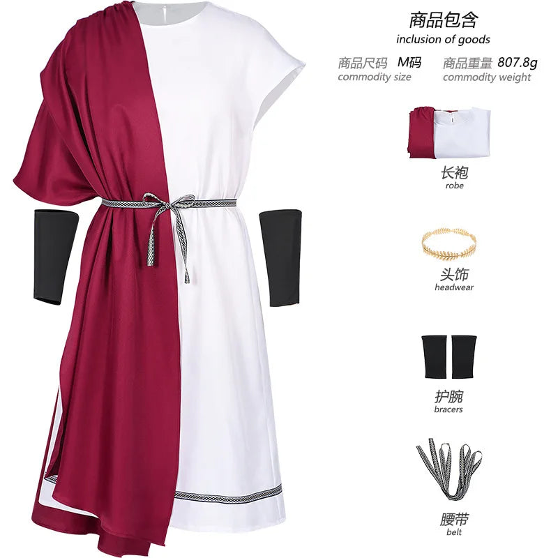 Halloween Medieval Men's Costume Adult Roman Greek Toga Laurel Wreath Greece Warrior - Red / XXL