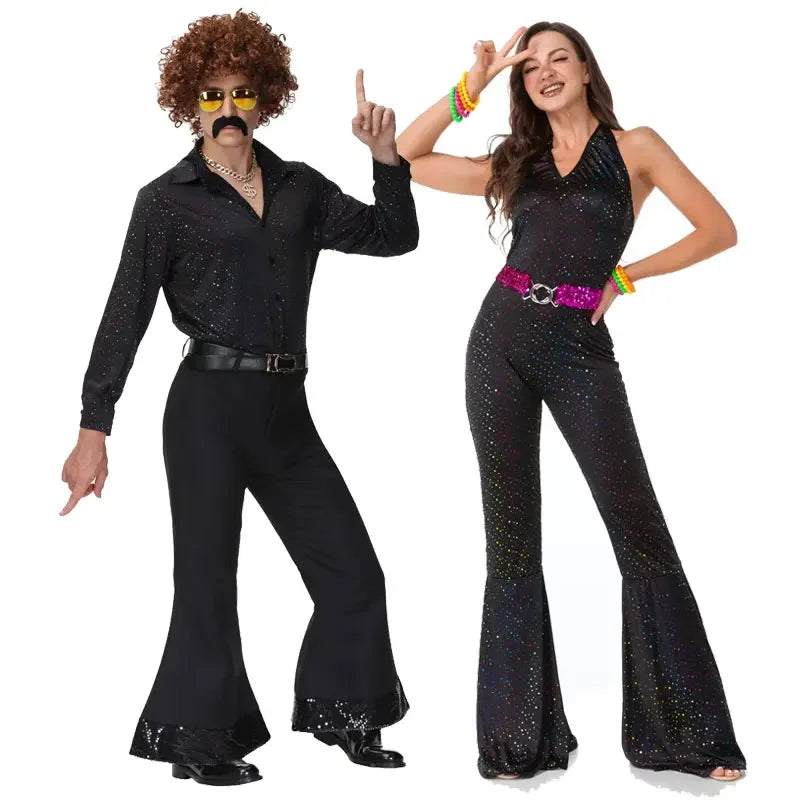 Halloween 70's Disco Couple CostumeCosplay Costumes Vintage 80's Hippies Costume Men Women Music Festival - product image 1