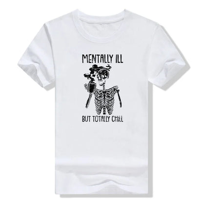 Mentally Ill But Totally Chill Skeleton T-Shirt Coffee Lover Costume - alternate view 9