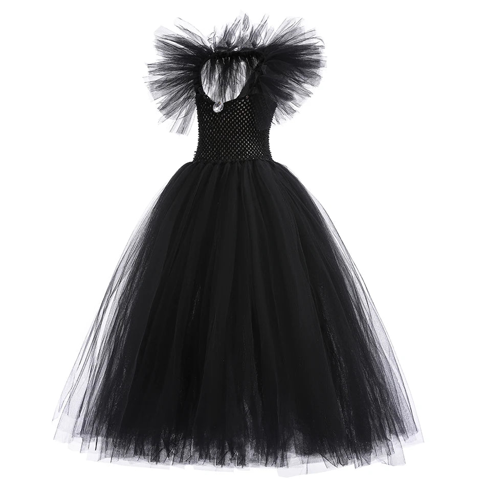 Kids' Horned Dark Fairy Queen Evil Witch Black Tulle Fantasy Costume - alternate view 2