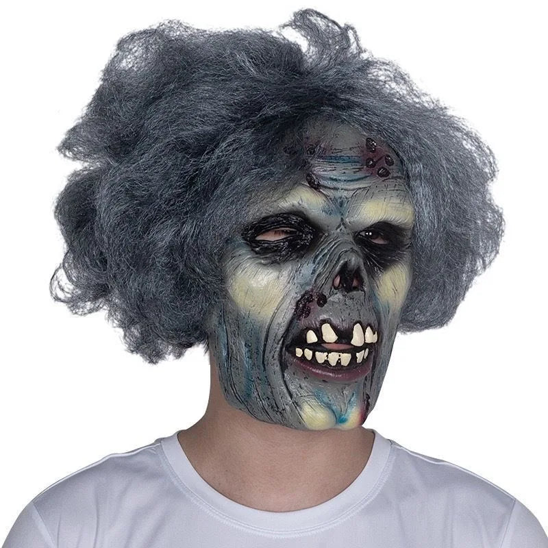 Gray-Haired Zombie Latex Mask – Scary Halloween Horror