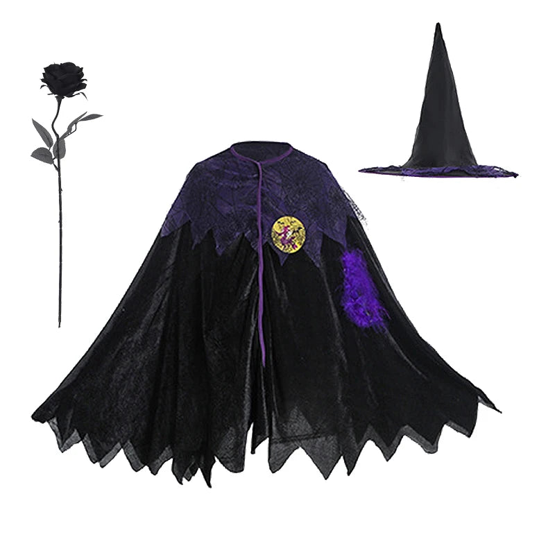 Kids Witch Halloween Costume Witch Cosplay Dress and Magic Hat Set Clothes for Girls Gothic Vampire Costume - product image 9