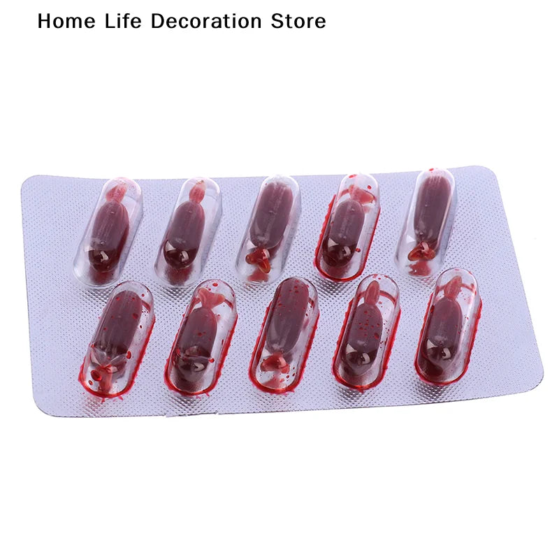 【H】10Pcs Fake Blood Pill Vampire Toy Capsules Horror Funny Toy Halloween Party Cosplay Prank Toy - product image 4