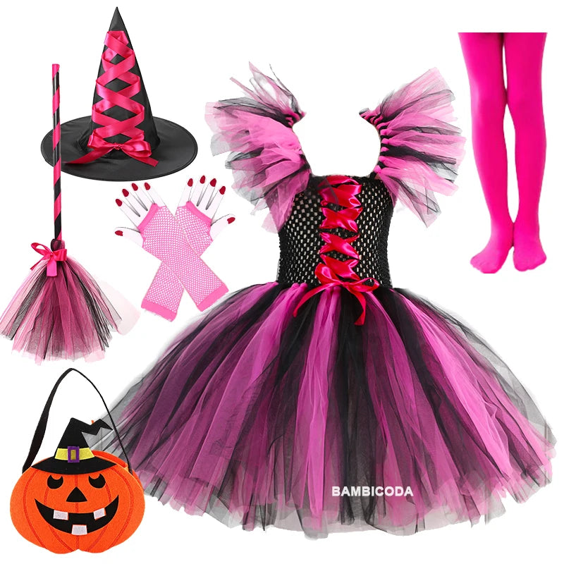 Kids' Witch Tutu Knee Hat Broom Pantyhose Costume - alternate view 13