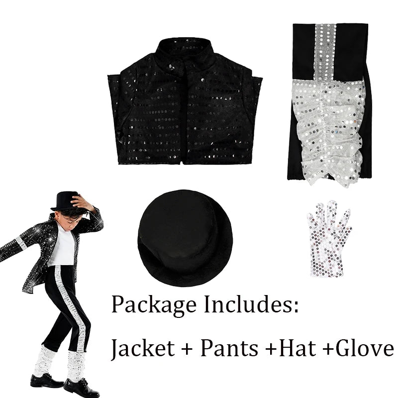Child Michael Military Jacket Halloween Dress Up Smooth Criminal Cosplay Boy Michael Jackson Beat It Billie Jean Costume
