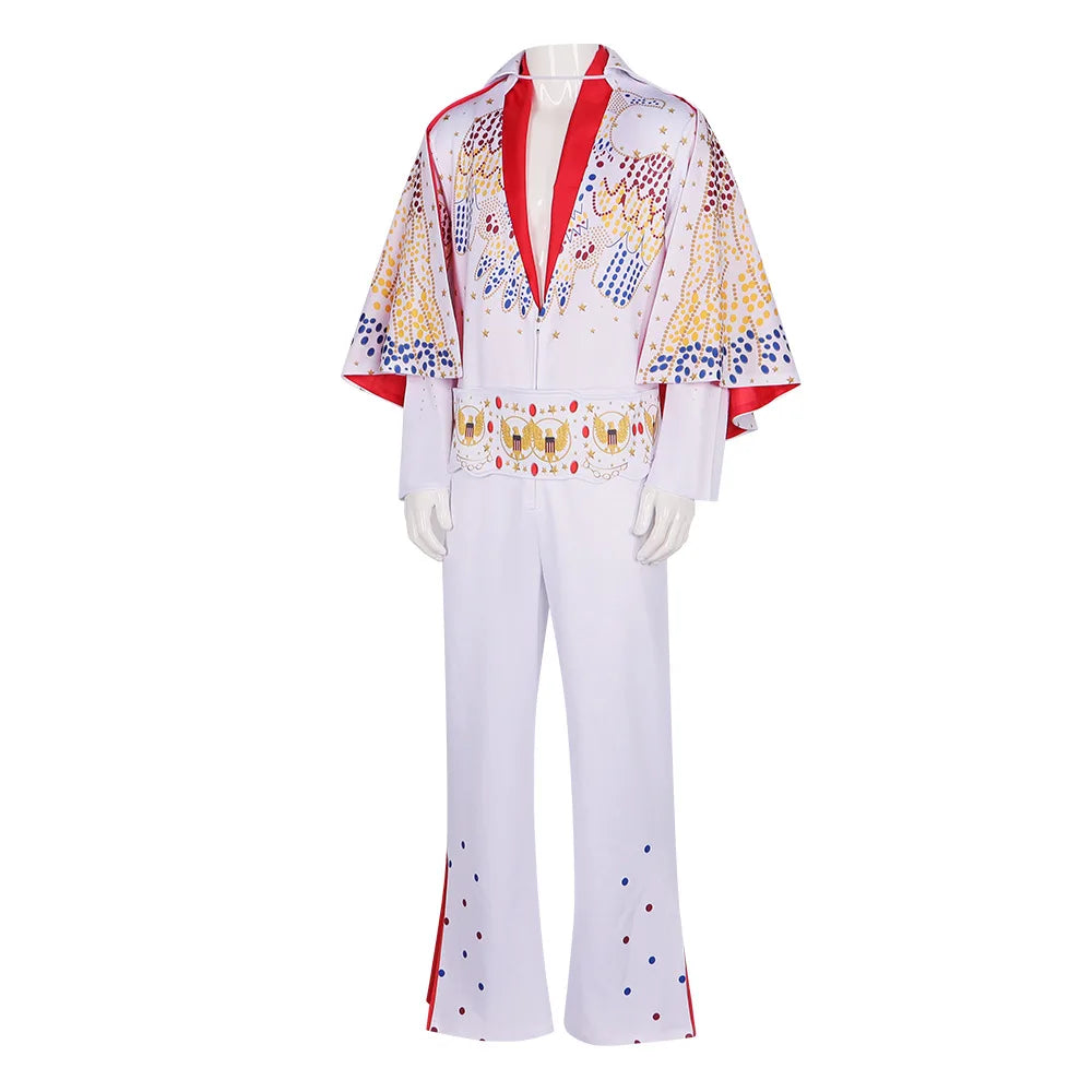 Elvises Costume Anime Presleleying Rocker Performance Uniform Halloween Outfits Set for - 3pcs / S
