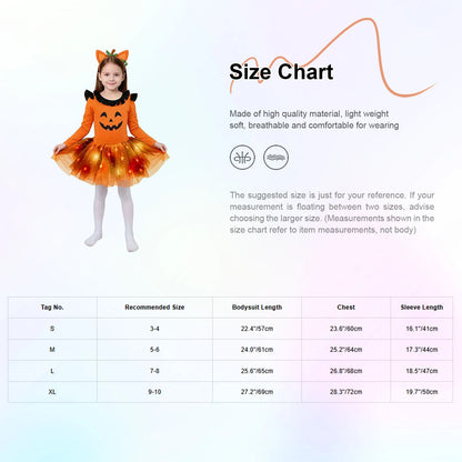 Girls Halloween Costume Sleeve Bodysuit with Mesh Ruffled Layered Tutu Skirt Headwear Faux - Black / L