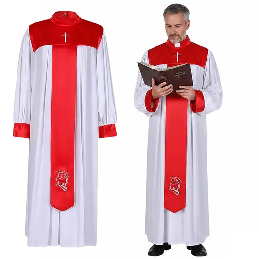 Priest Monk Church Medieval Priest Robe Printed Stand-Up Collar Minister Costume