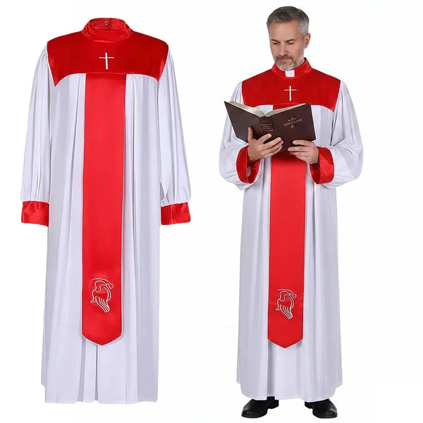 Priest Monk Church Medieval Priest Robe Printed Stand-Up Collar Minister Costume