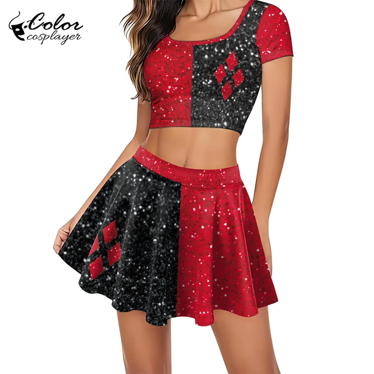 Color Cosplayer Women's Clown & Superhero Costume – Printed Top and Skirt