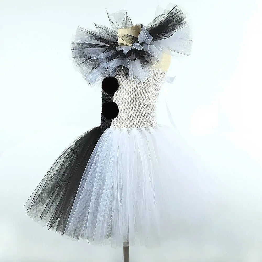 White Black Scary Clown Costumes for Girls Creepy Halloween for Kids Tutus Kids Horror - Only Dress / 5Y