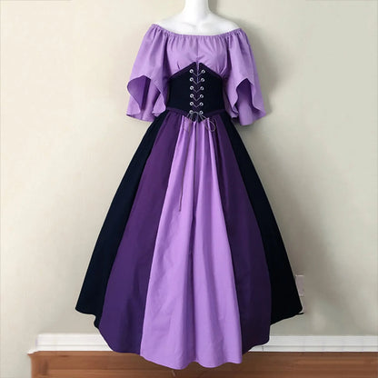 Women's Medieval Retro Contrasting Color Slim Swing Shoulder Costume - alternate view 8