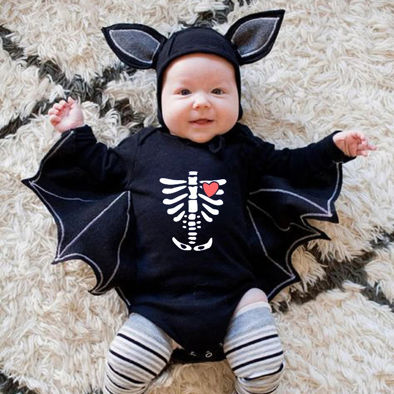 Baby Jumpsuit Pumpkin Head Skull Bones Infant Costume Bat Romper Long Sleeve Round