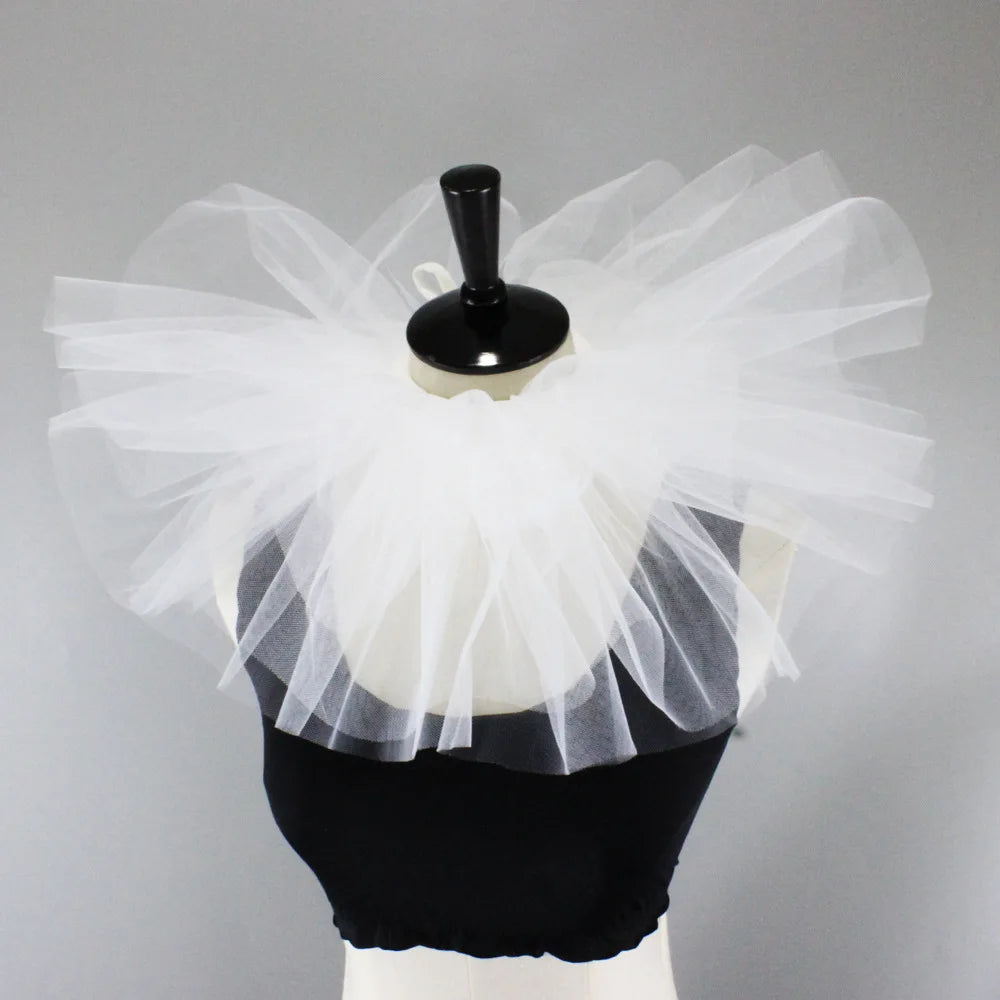 Cosplay Vintage Lady Mesh Neck Collar Edwardian Ruff Circus Costume Props the Sad Clown - black / One Size