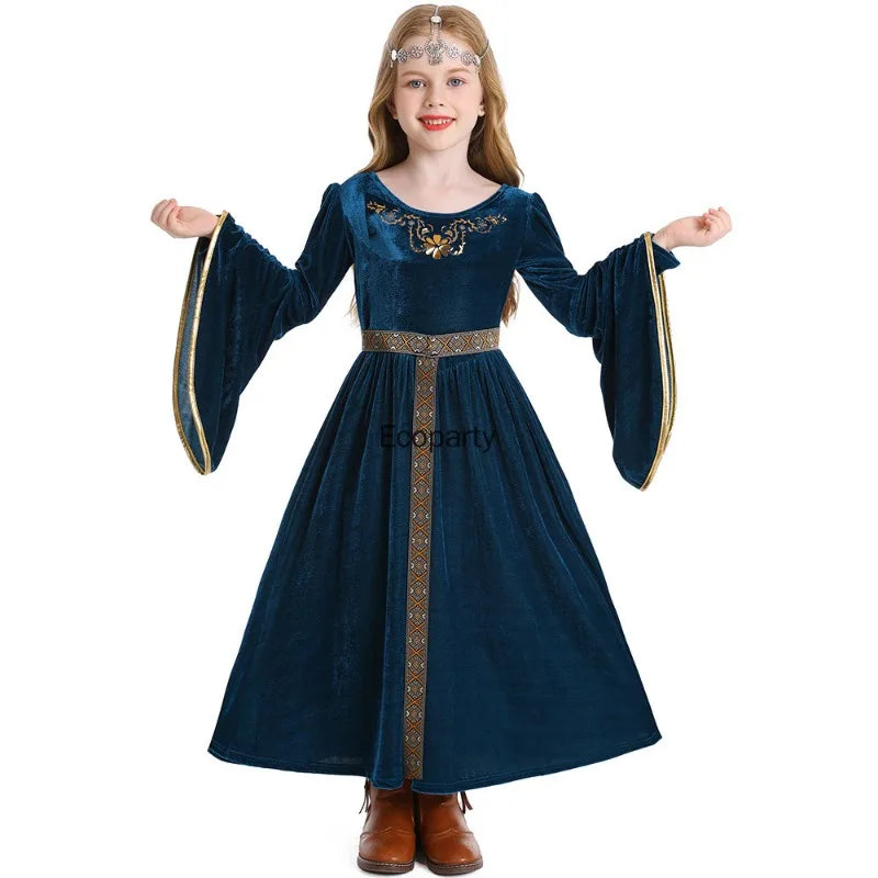 Kids' Medieval Vintage Court Ball Flared Sleeve European Full Halloween Costume - red / 55.1 in (140 cm)