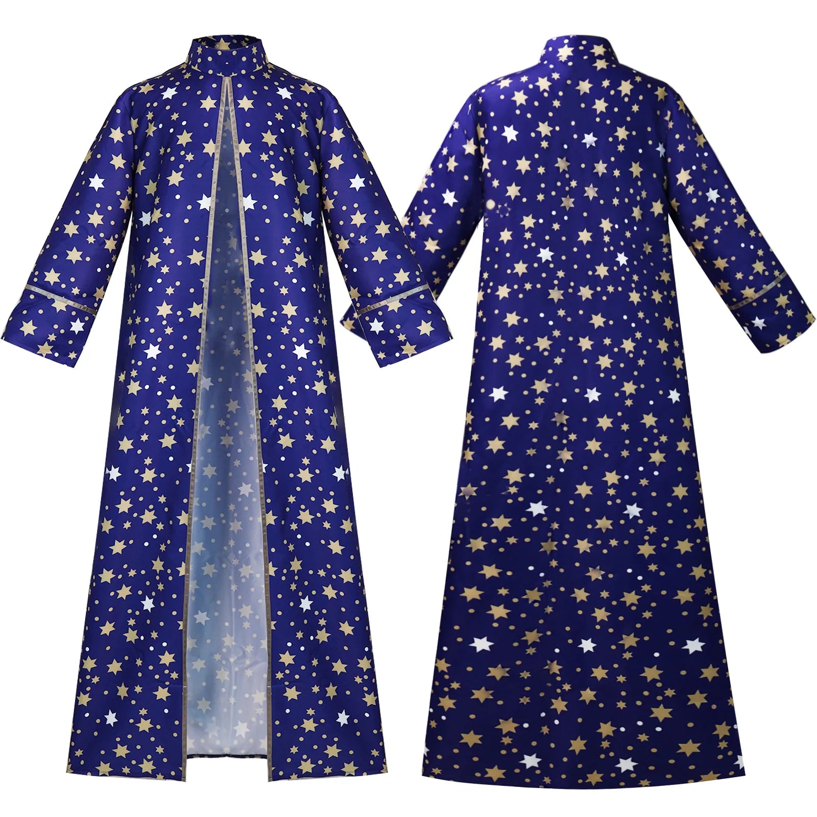 Men Magic Magician Costume Wizard Costume Blue Starry Robe Cloak Hat Medieval Adult - Purple / XL