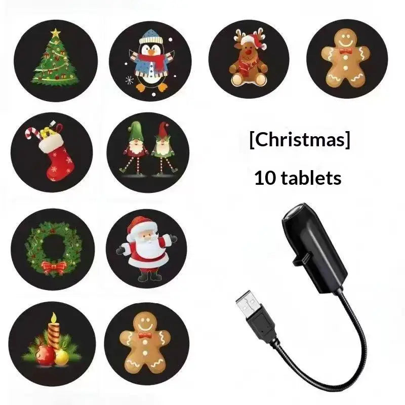 【AN】USB Projector Light Halloween Lamp Christmas Holiday Night Light RotatableScenes Projector For Wall