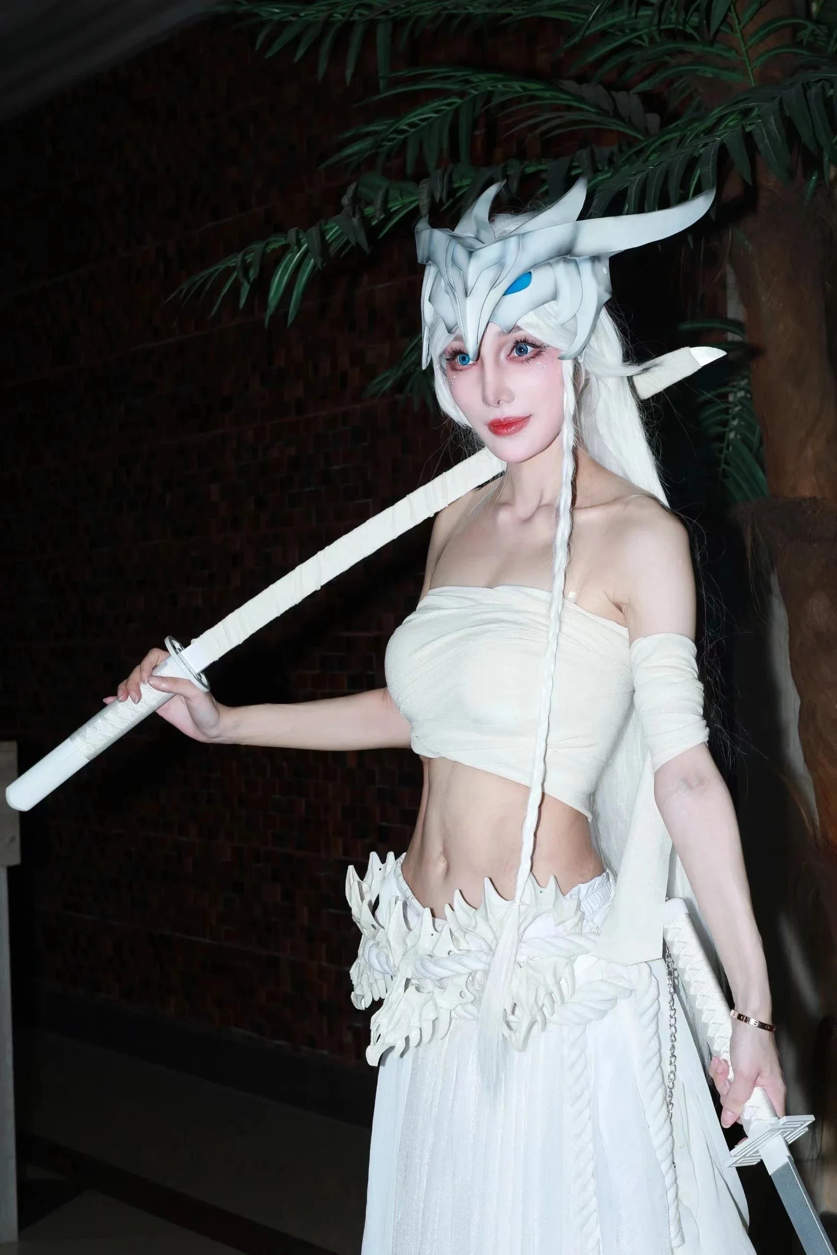 Yone Costume Game LoL the Unforgotten Yone Sexy Dress Uniform Halloween Outfits for Male - white wig only / One Size