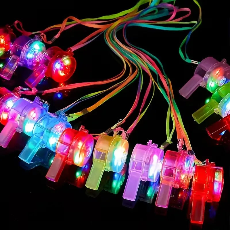 10-80PCS LED Glow Whistle with Lanyard Glow in The Dark Party Favors Fun Glowing Toy Whistles for Kids Adults Party Decoration