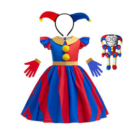 Pomni Halloween Costume for Kids the Amazing Digital Circus Character Derss Gloves and - Clown Dress B / 130(5-6Y)