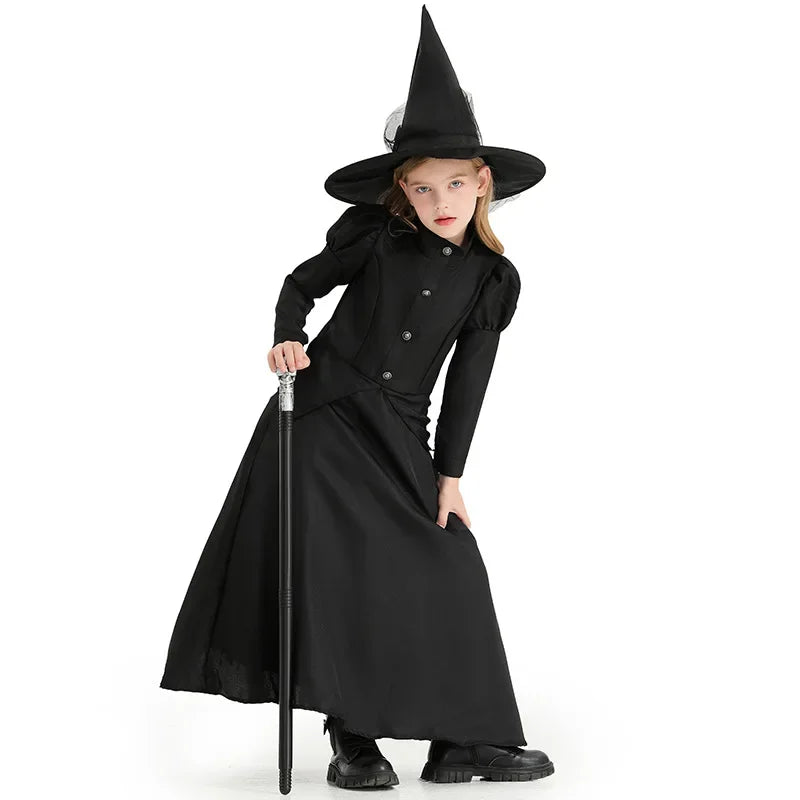 Halloween Wizard Cosplay Costume Kids Adult Halloween Women Deluxe Wicked Witch Costume Black