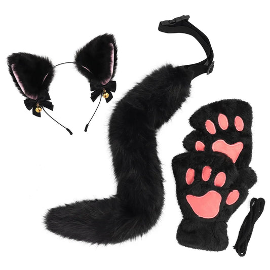 Kids' Cats Set for Girl , Cats Accessories with Headband, Tail, 3-Piece Gloves